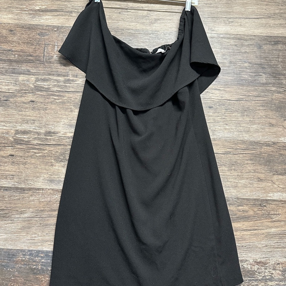 Charles Henry Black Off Shoulder Sundress with Short Sleeves for Cocktail